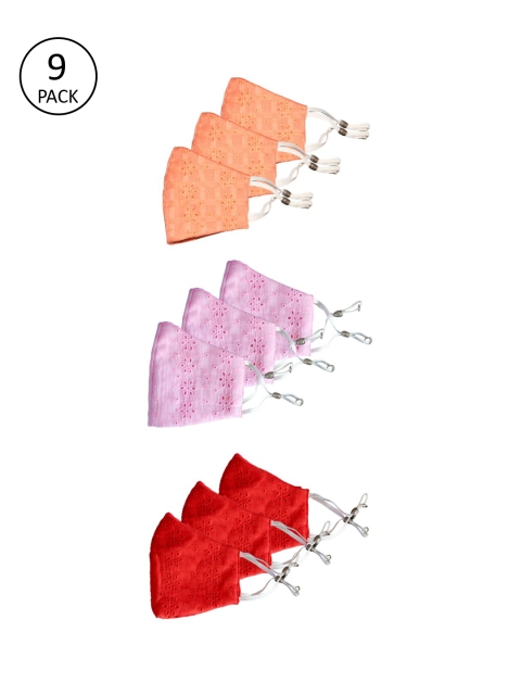 Bellofox Peach, Light Pink and Red Chikan Non-Surgical Face Masks Set of 9