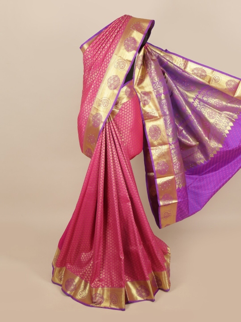 Pothys Pink & Purple Ethnic Motifs Zari Woven Design & Stone Work Detail Silk Blend Saree