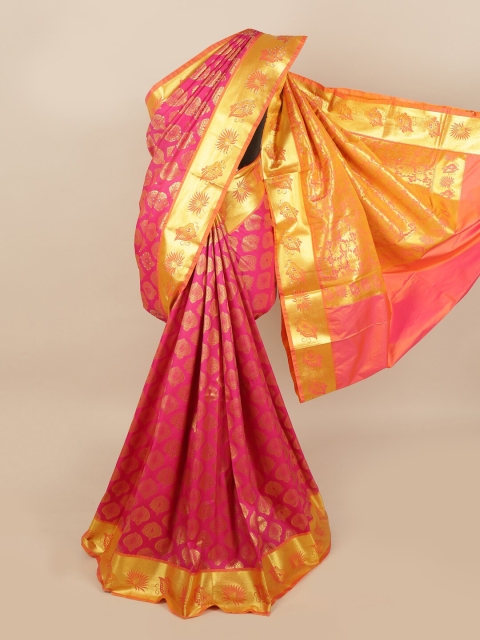 Pothys Pink & Golden Ethnic Motifs Stone Work Detail Saree