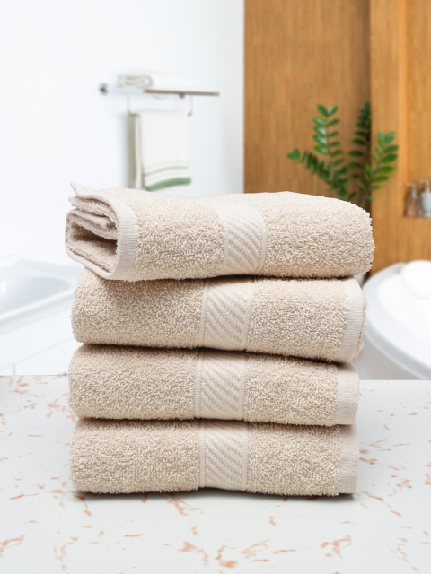 RANGOLI Set Of 4 Cream-Coloured Solid 380 GSM Hand Towels