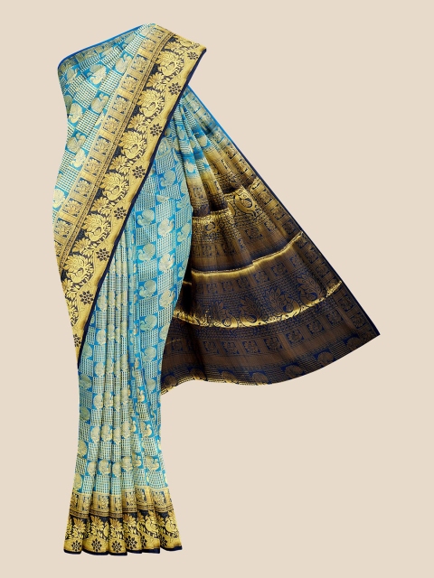 Kalamandir Blue & Golden Ethnic Motifs Zari Banarasi Saree