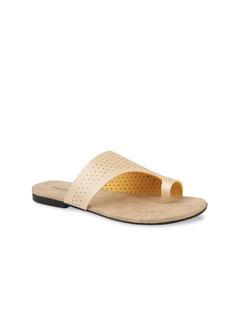 Shoetopia Women Gold-Toned One Toe Flats with Laser Cuts