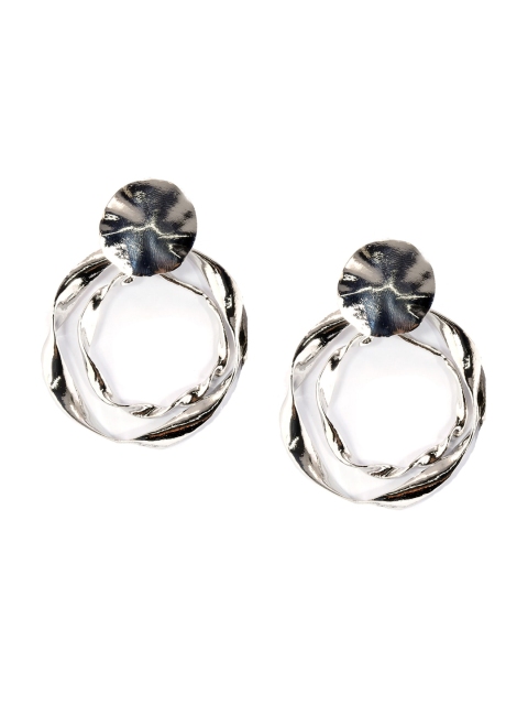 YoungWildFree Silver-Toned Contemporary Hoop Earrings