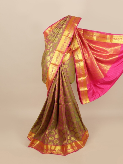 Pothys Pink & Gold Ethnic Motifs Zari Woven Design & Stone Work Silk Blend Saree
