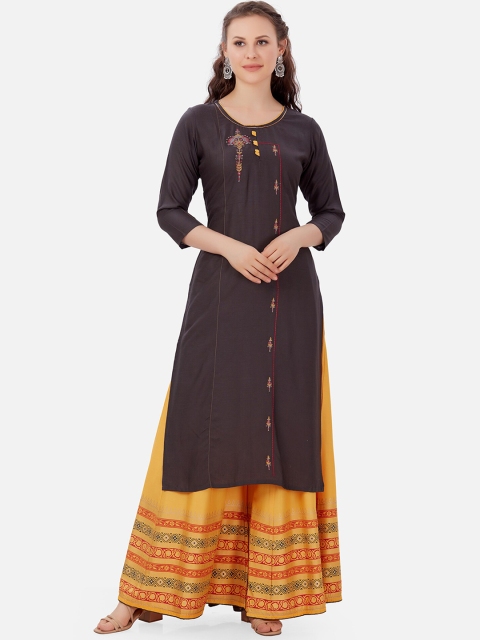 Kiana Women Grey Ethnic Motifs Kurti with Churidar & With Dupatta
