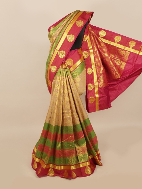 Pothys Green & Red Woven Design Silk Blend Saree