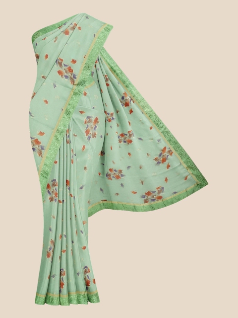 Kalamandir Sea Green & Brown Printed Brasso Saree