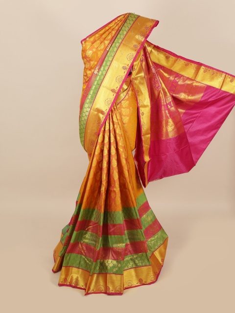 Pothys Mustard Yellow & Golden Ethnic Motifs Woven Design Saree