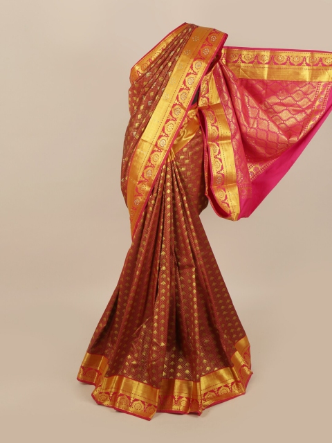 Pothys Maroon & Gold Ethnic Motifs Woven Design & Stone Work Detail Silk Blend Saree
Pothys Maroon & Gold Ethnic Motifs Woven Design & Stone Work Detail Silk Blend Saree
