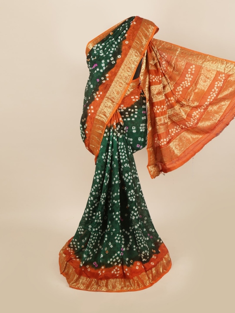 Pothys Green & Red Bandhani Art Silk Saree