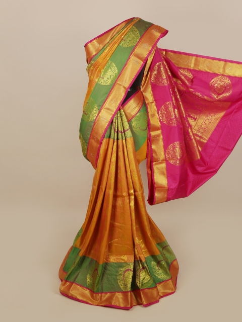 Pothys Orange & Golden Ethnic Motifs Woven Design Saree