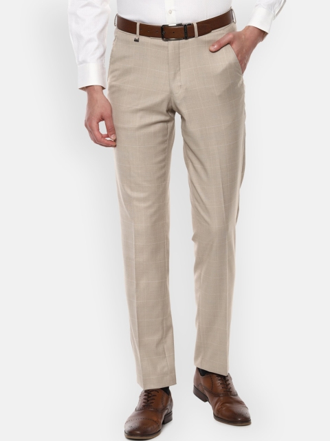 Van Heusen Men Beige Textured Formal Trousers