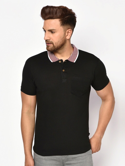 ELEGANCE Men Black Solid Polo Collar T-shirt