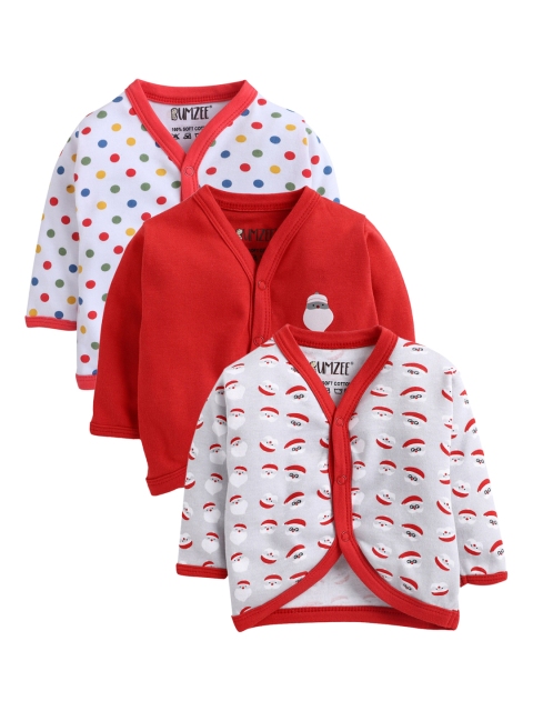 BUMZEE Infant Boys Pack Of 3 Pure Cotton Jhablas, Red