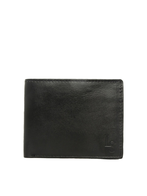 LOUIS STITCH Men Black Solid Leather Three Fold Wallet with RFID