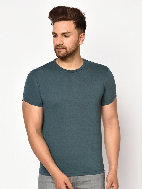 ELEGANCE Men Green Applique T-shirt