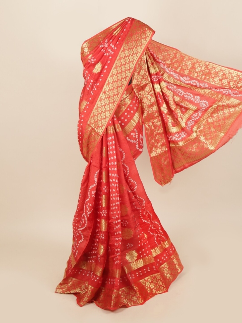 Pothys Orange & Gold-Toned Bandhani Zari Art Silk Saree