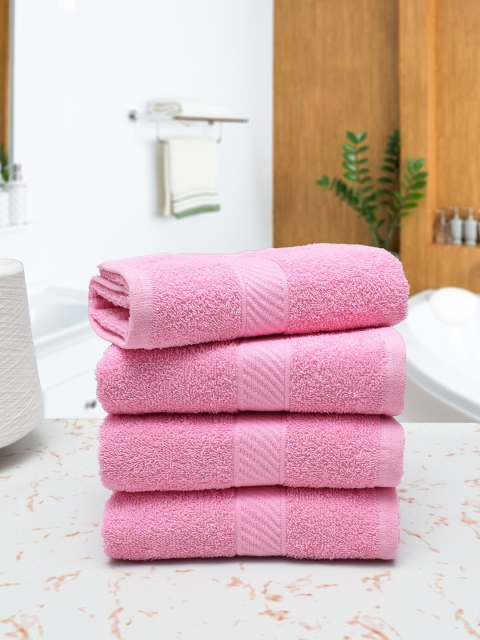 RANGOLI Set Of 4 Pink Solid 380 GSM Pure Cotton Hand Towels