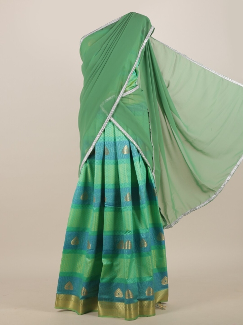 Pothys Green & Blue Ethnic Motifs Zari Half Saree
