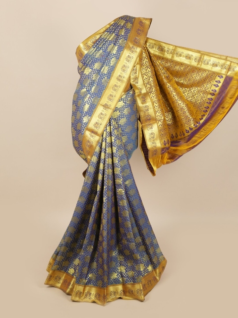 Pothys Blue & Golden Ethnic Motifs Stone Work Detail Saree
