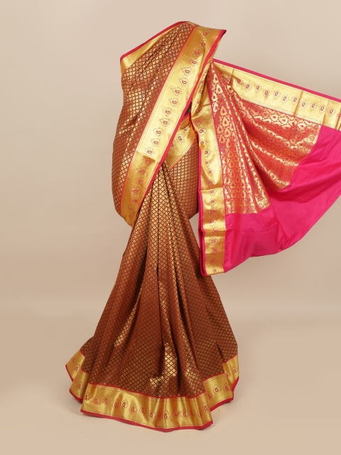 Pothys Maroon & Golden Ethnic Motifs Stone Work Detail Saree