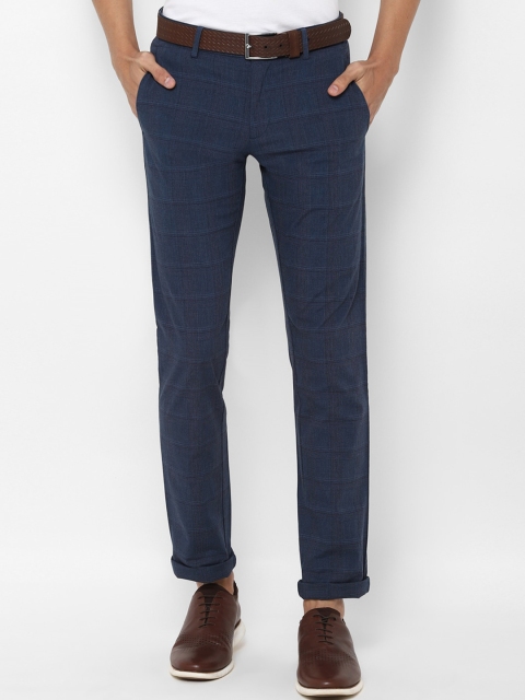 Allen Solly Men Navy Blue Checked Slim Fit Regular Trousers