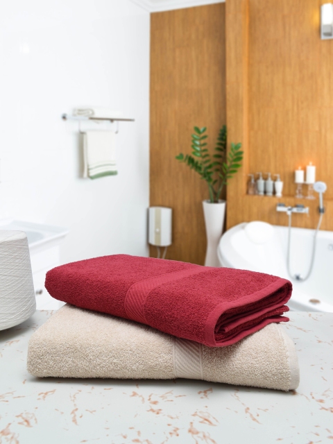 RANGOLI Set Of 2 Maroon & Nude-Coloured Solid 380GSM Cotton Bath Towels