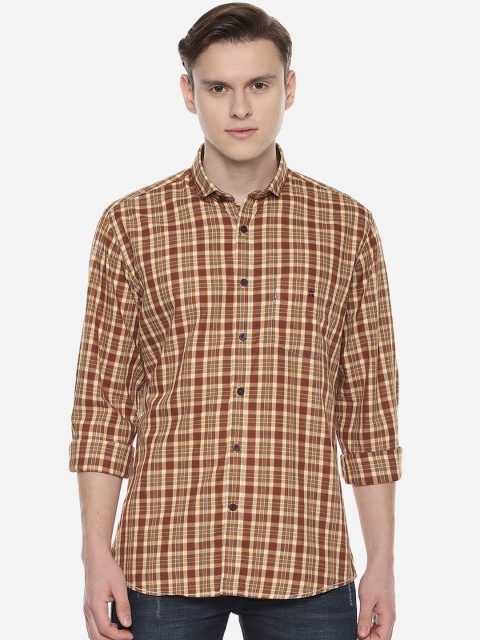 Louis Philippe Men Brown Slim Fit Checked Casual Shirt