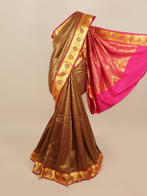 Pothys Maroon & Golden Ethnic Motifs Stone Work Detail Saree