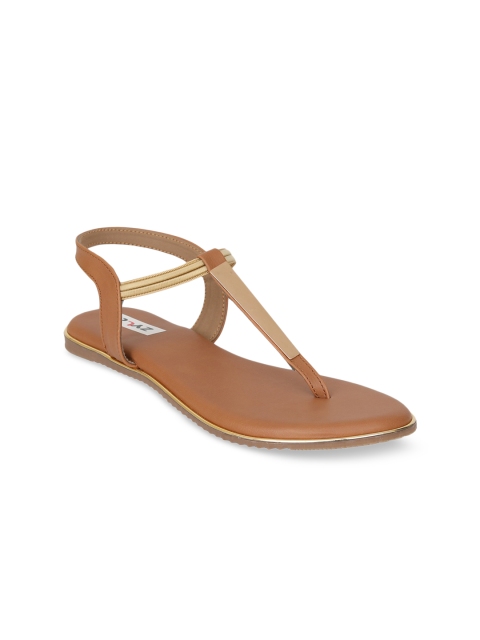 Zyla Women Tan Coloured T-Strap Flats