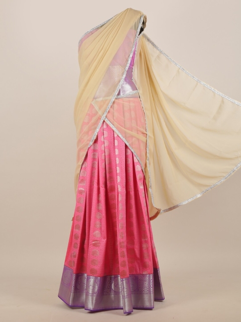 Pothys Cream-Coloured & Pink Ethnic Motifs Zari Half and Half Saree