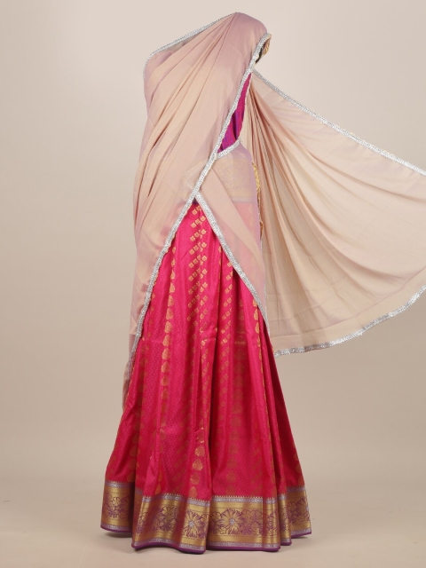 Pothys Cream-Coloured & Pink Ethnic Motifs Half and Half Saree