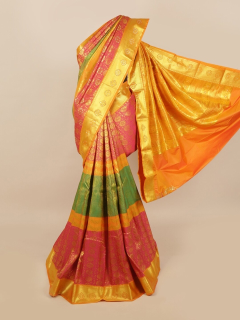Pothys Pink & Golden Ethnic Motifs Zari & Stone Work Saree