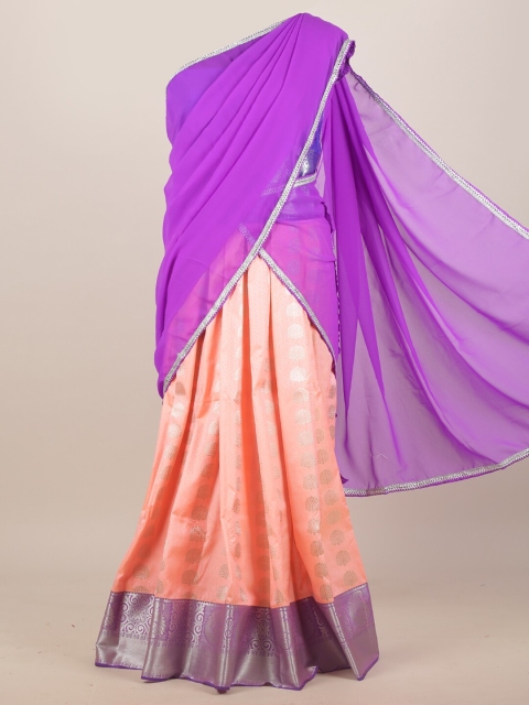 Pothys Peach-Coloured & Lavender Woven Design Zari Half and Half Saree