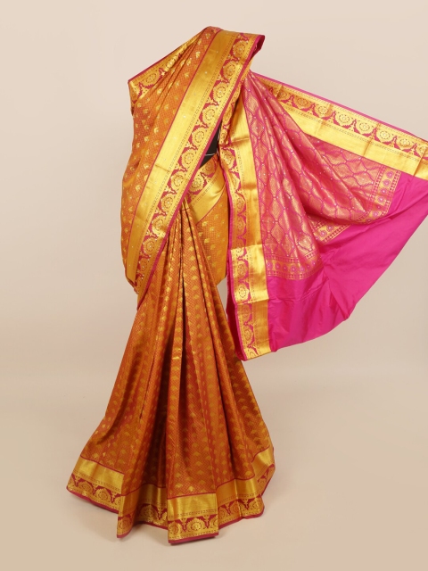 Pothys Orange & Golden Ethnic Motifs Stone Work Detail Saree