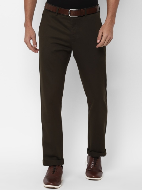 Allen Solly Men Brown Solid Mid-Rise Trousers