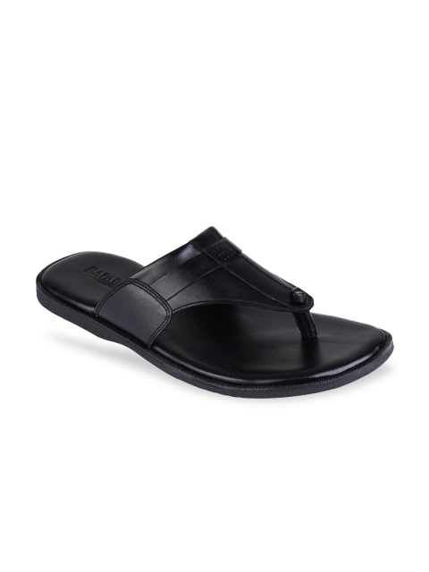 RAPAWALK Men Black Solid Leather Comfort Sandals