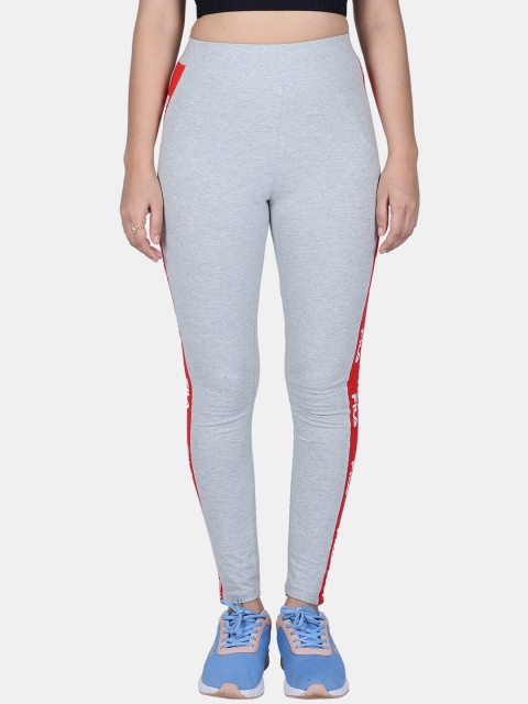 FILA Women Grey Solid Cotton Tights