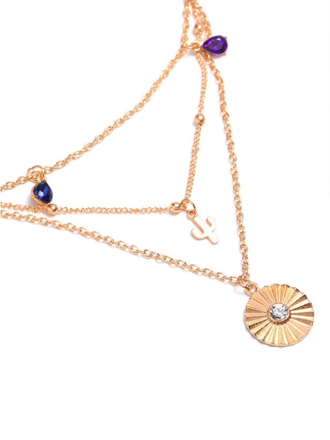 YoungWildFree Gold-Toned & Purple Brass Gold-Plated Layered Necklace