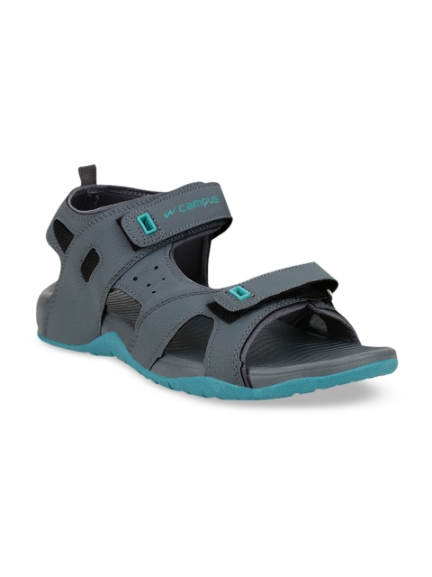 Campus Men Charcoal Grey & Blue Solid Sports Sandals