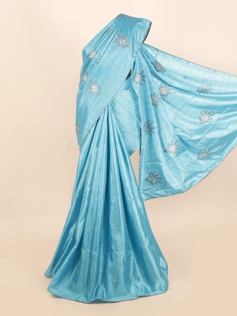 Pothys Women Blue & Grey Sana Silk Floral Embroidered Saree