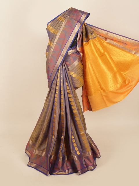 Pothys Blue & Gold-Toned Woven Design Zari Silk Blend Saree
