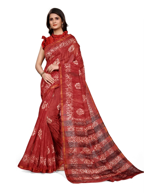 KALINI Red & Off White Zari Saree