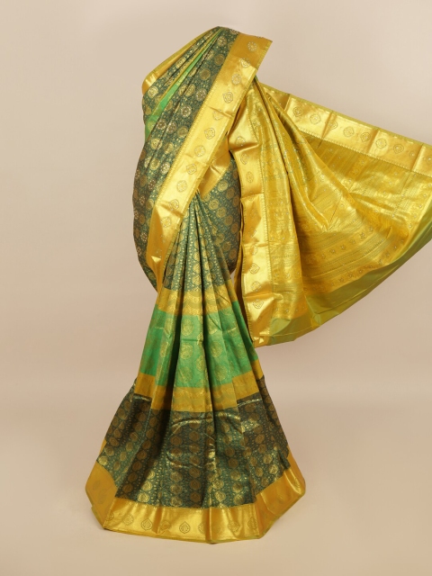 Pothys Green & Gold-Coloured Ethnic Motifs Woven Design Silk Blend Saree