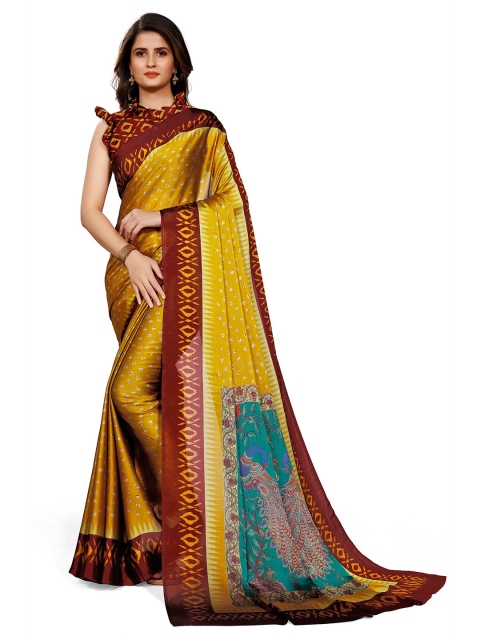KALINI Mustard & Maroon Printed Saree