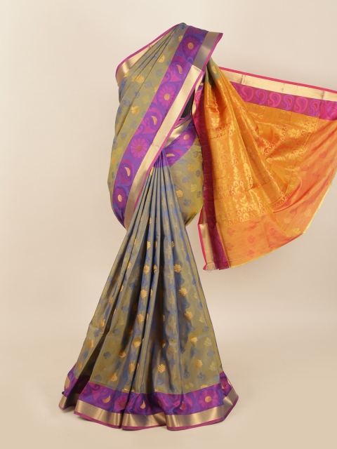 Pothys Blue & Pink Woven Design Zari Silk Blend Saree