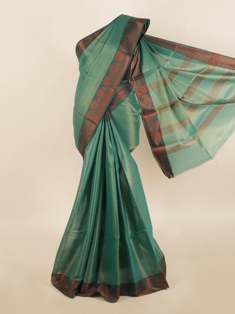 Pothys Green & Brown Cotton Blend Saree