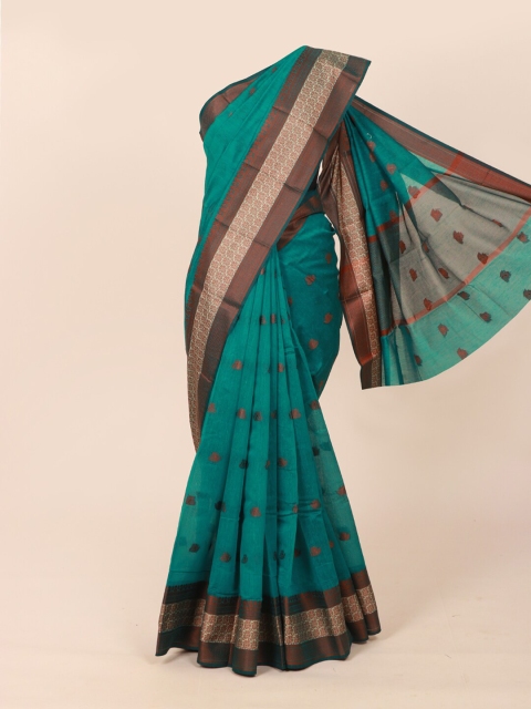 Pothys Green & Brown Cotton Blend Saree