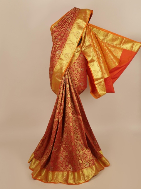 Pothys Red & Gold-Toned Woven Design Zari Silk Blend Saree