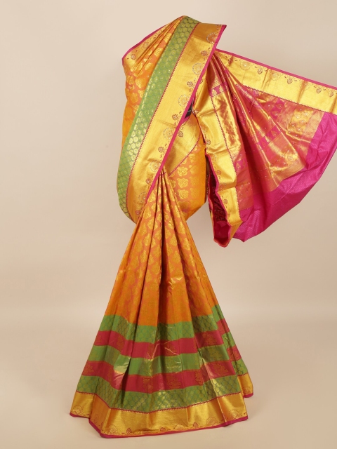 Pothys Peach-Coloured Woven Design Stone Work Zari Silk Blend Saree